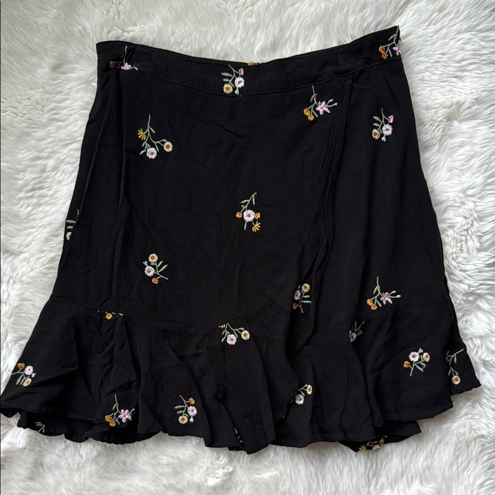 Floral Embroidered Black Skirt